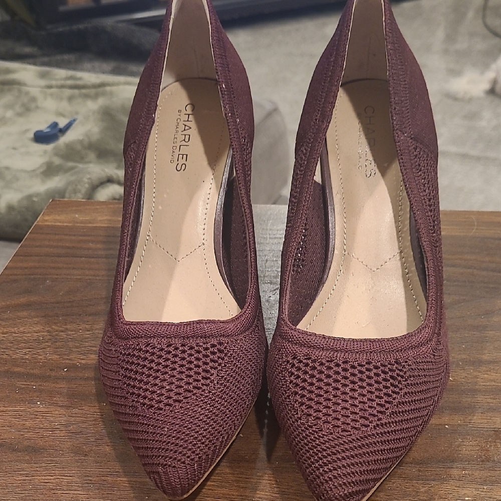 Charles by Charles David Knit Pointed Pumps — Burgundy